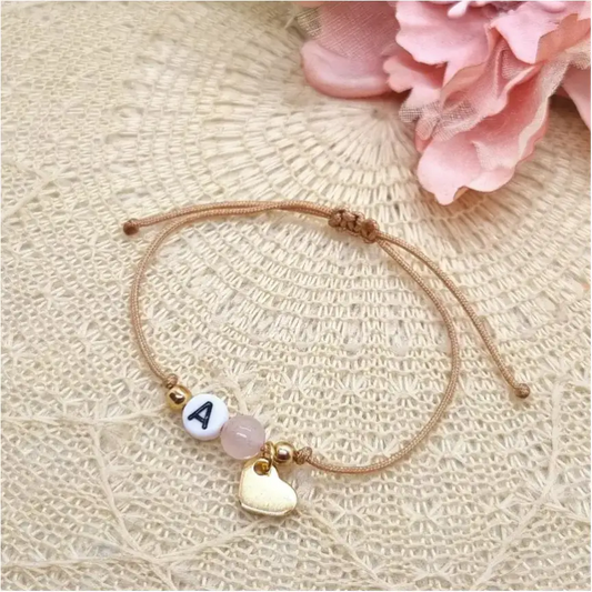 Personalisiertes Rosenquarz Armband mit Herz - Personalisierte Armbänder